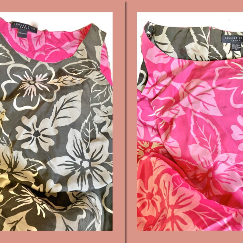nwot august silk dress 14 reversible grey& white pink& light pink silk sheath